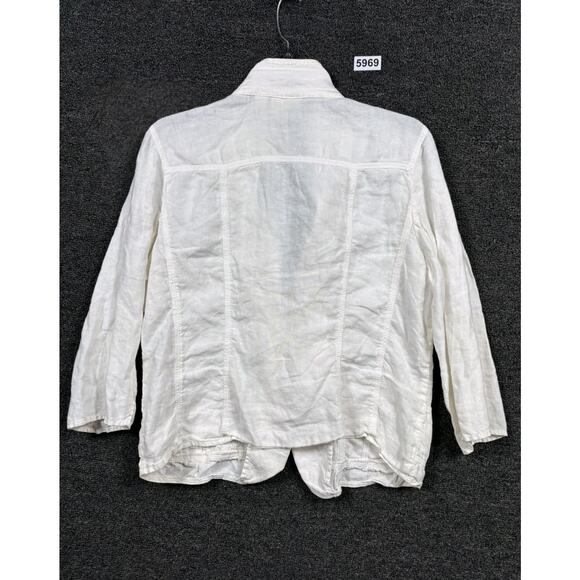 Chico's 100% Linen Blazer Jacket Womens Size 1 US 8 Ivory One Button Casual - Picture 2 of 8